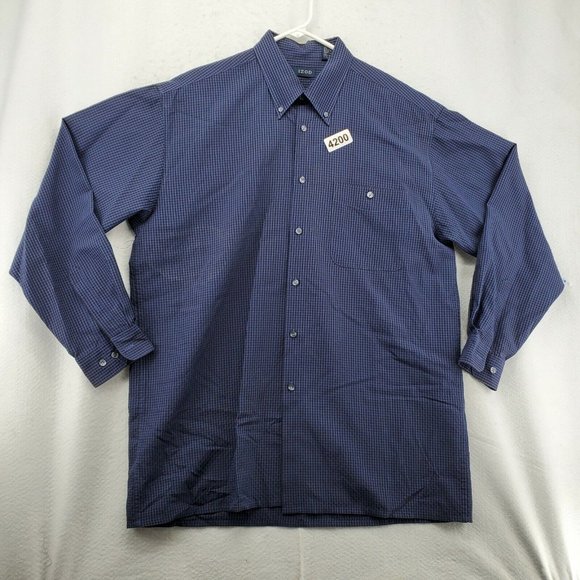 IZOD Shirt Men's Long Sleeve Casual Button Up Checkered Oxford Blue Large - Picture 12 of 12